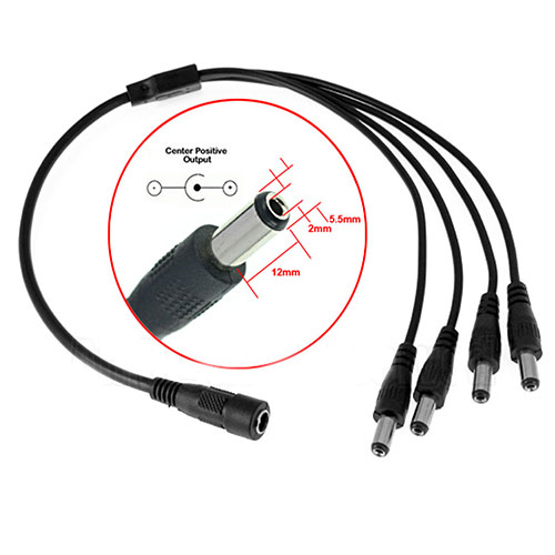 4 Way DC Power Splitter Cable for CCTV Cameras 1 Female to 4 Male