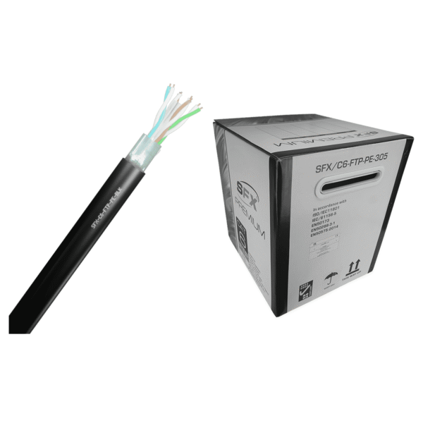 CAT6 305m External Grade Solid Copper UTP Ethernet Cable Black PE SFX