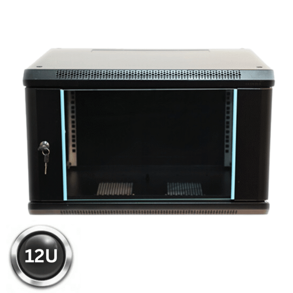 12U 600mm Deep Wall Mount Network Cabinet Black Flat Pack Medium Scale