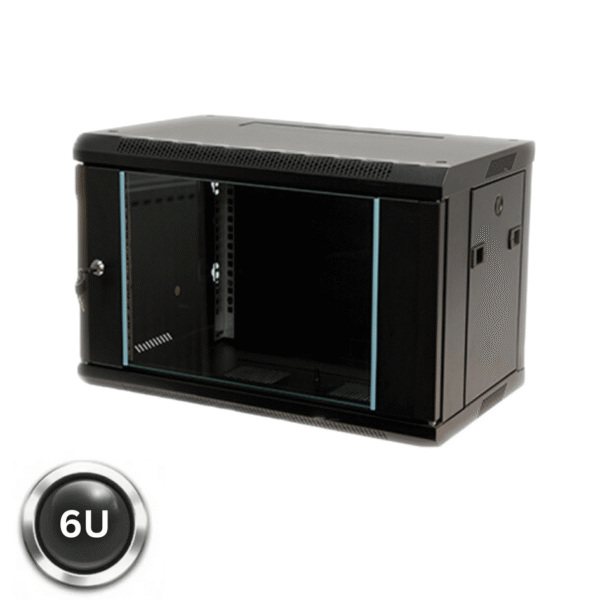 6U 450mm Deep Wall Mount Network Cabinet Black Flat Pack Small Comms