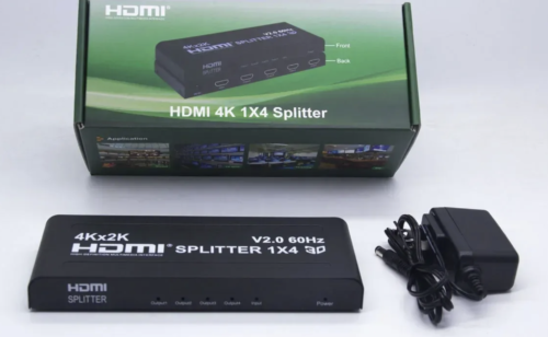 HDMI 4-Way Splitter 4K 1 Input 4 Outputs for One Source to Four Displays